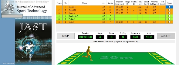Beep test software with audio-visual animation for assessing aerobic fitness(VO2max)