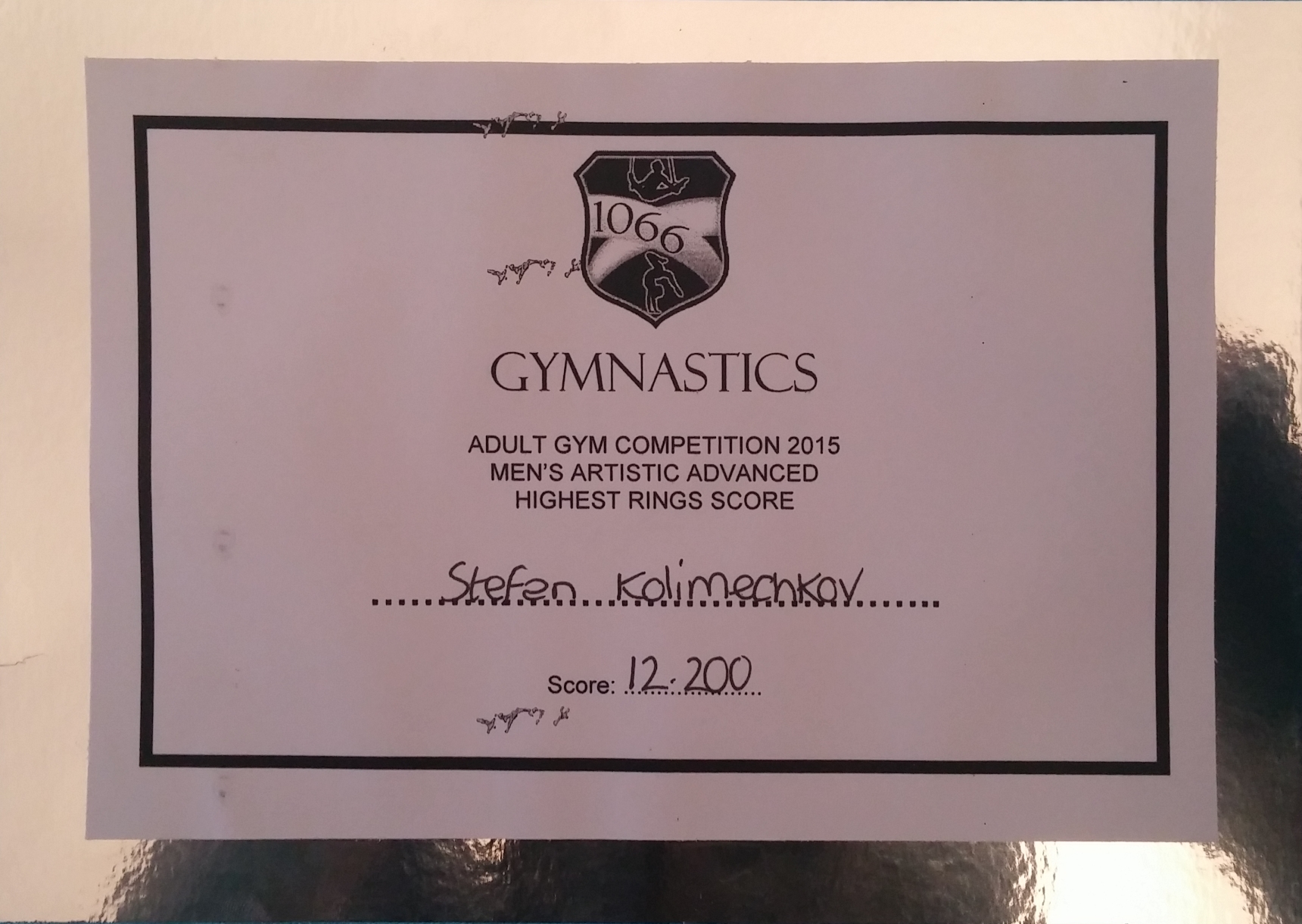 1066 Gymnastics Academy Rings Certificate 2015