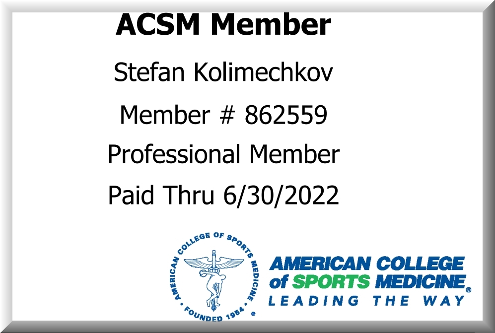 Dr Stefan Kolimechkov, American College of Sports Medicine Member