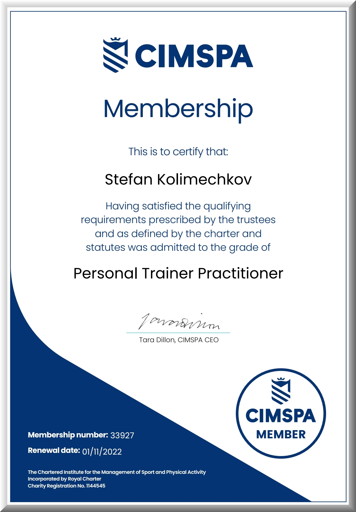 Personal Trainer Practitioner of CIMSPA