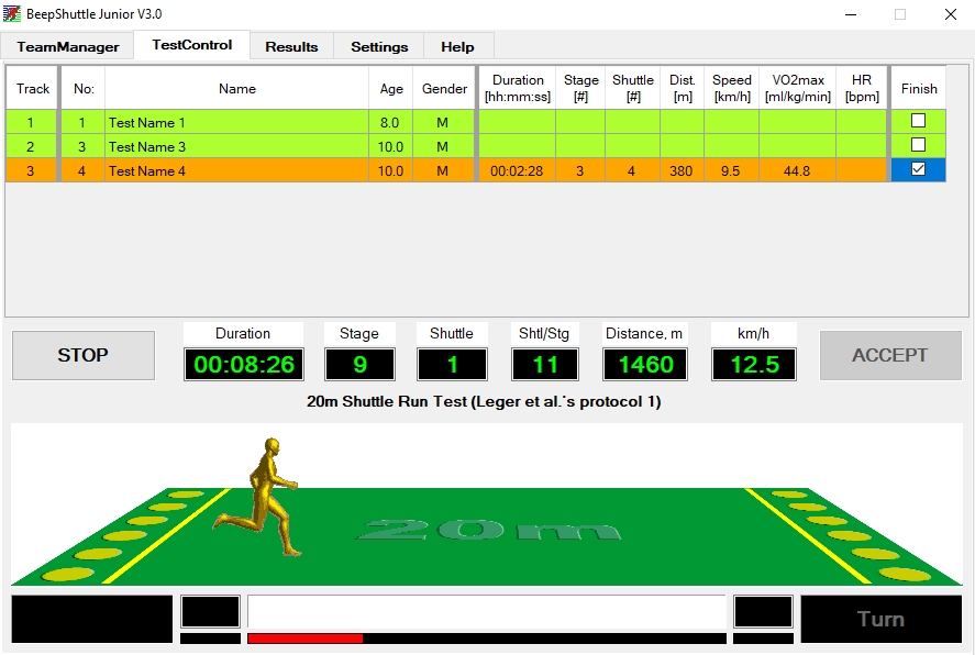 Beep Shuttle Software - test for assessing aerobic fitness