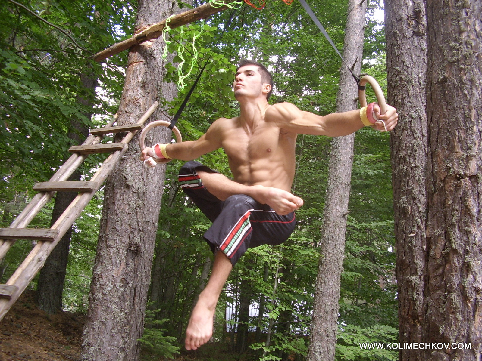 Stefan Kolimechkov doing gymnastics in the Pirin Mountains in 2007