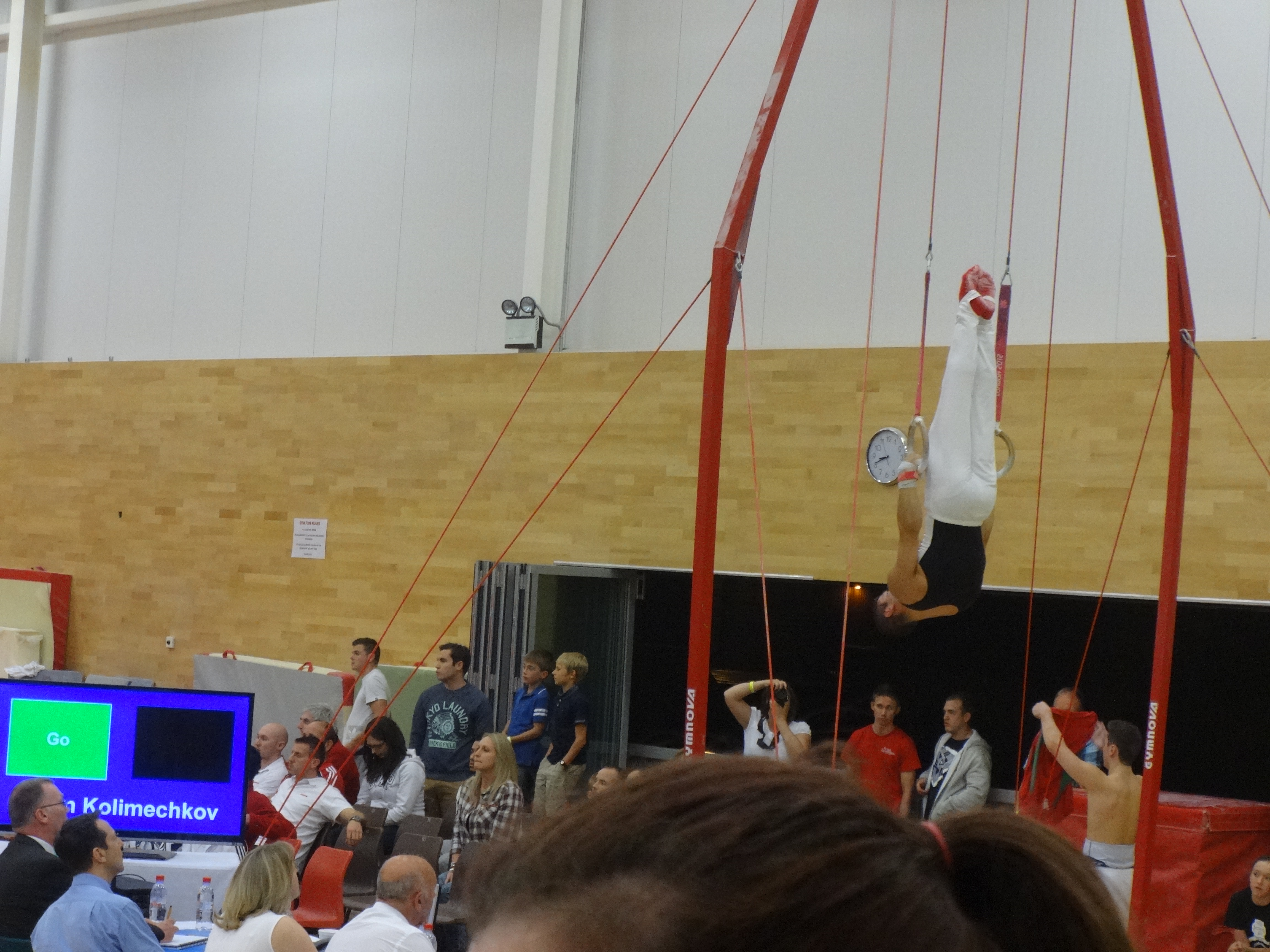 Stef Kolimechkov competed on the Rings at the London Men's Open 2014