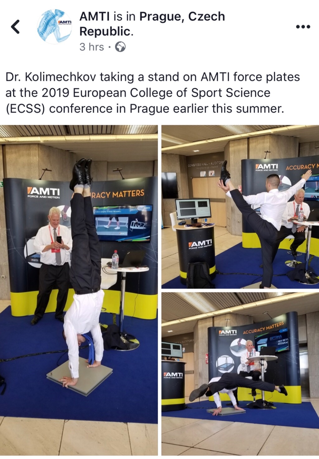 Dr Stefan Kolimechkov taking a stand on AMTI force plates at the ECSS Prague 2019