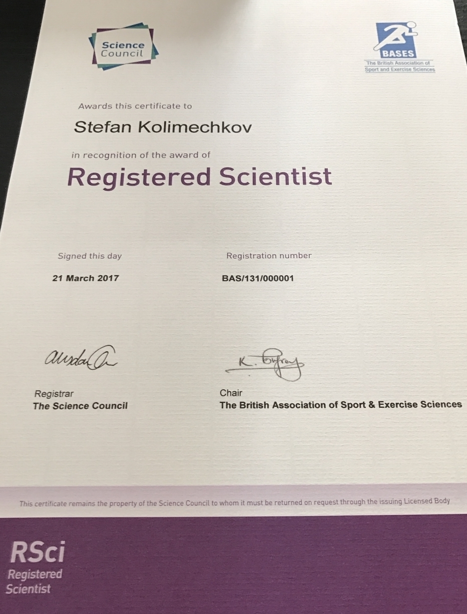 Stefan Kolimechkov - Registered Scientist in the UK