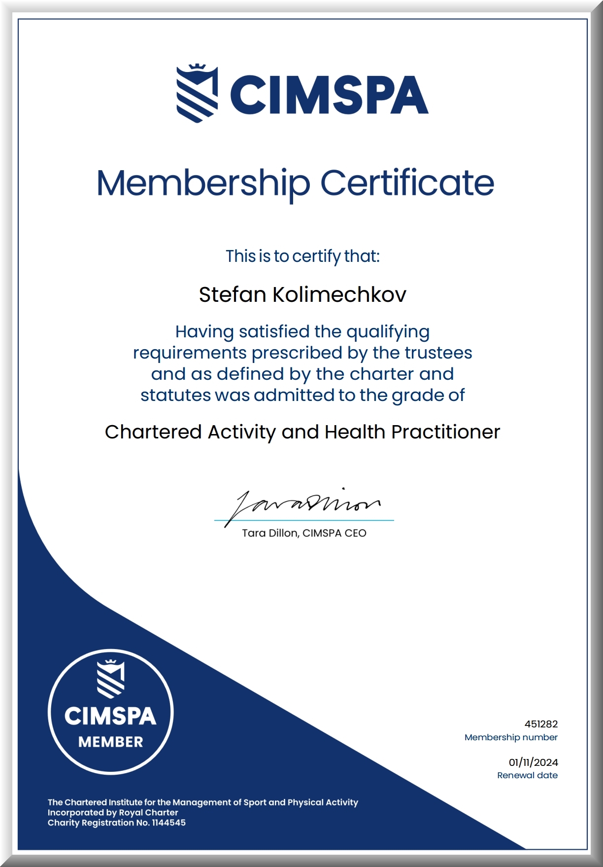 Chartered Activity and Health Practitioner MCIMSPA