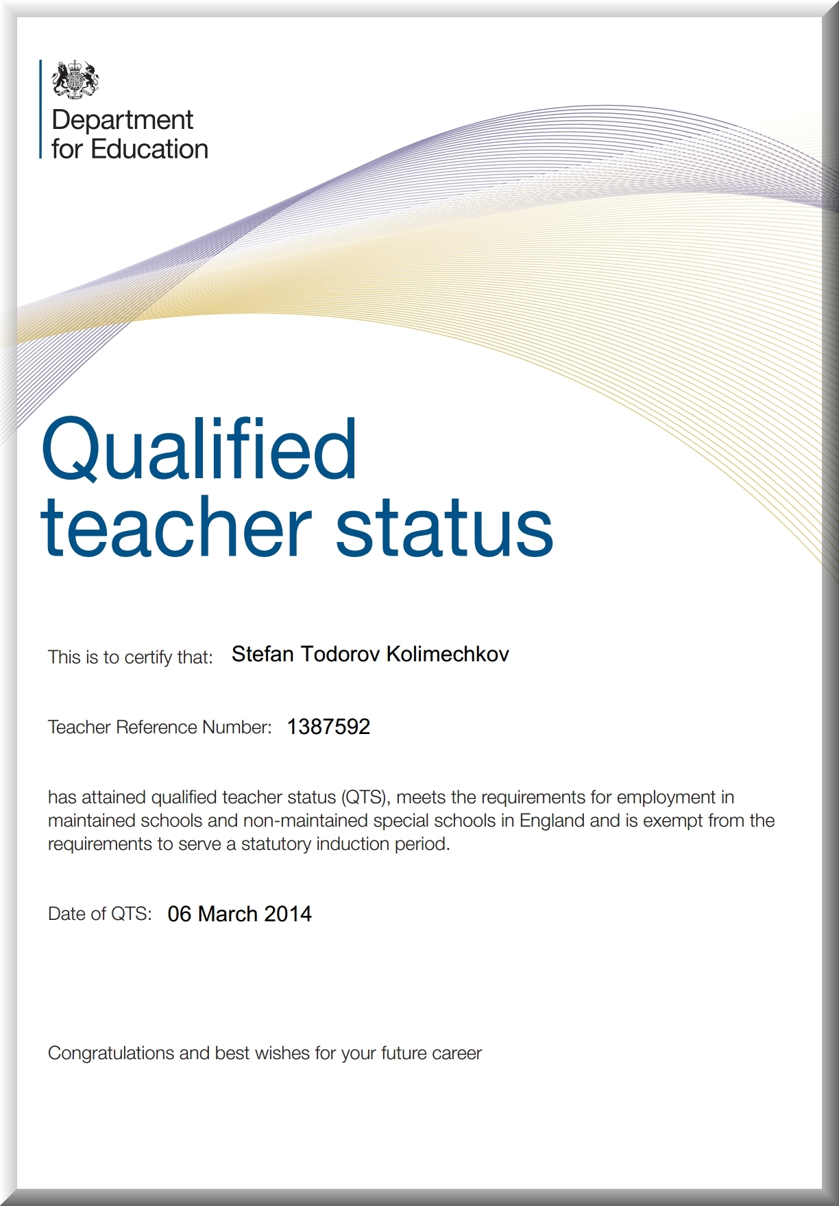 Qualified Teacher Status in the UK