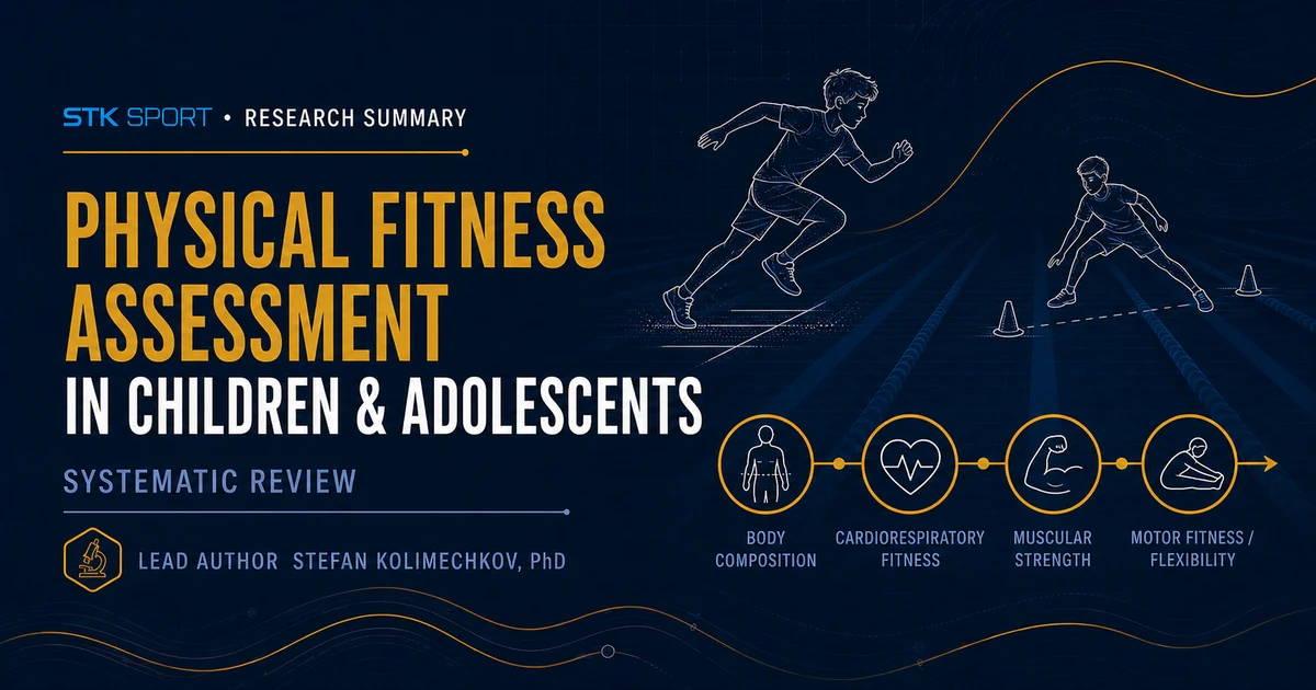 STK SPORT research graphic showing children completing field-based fitness tasks and four health-related fitness domains